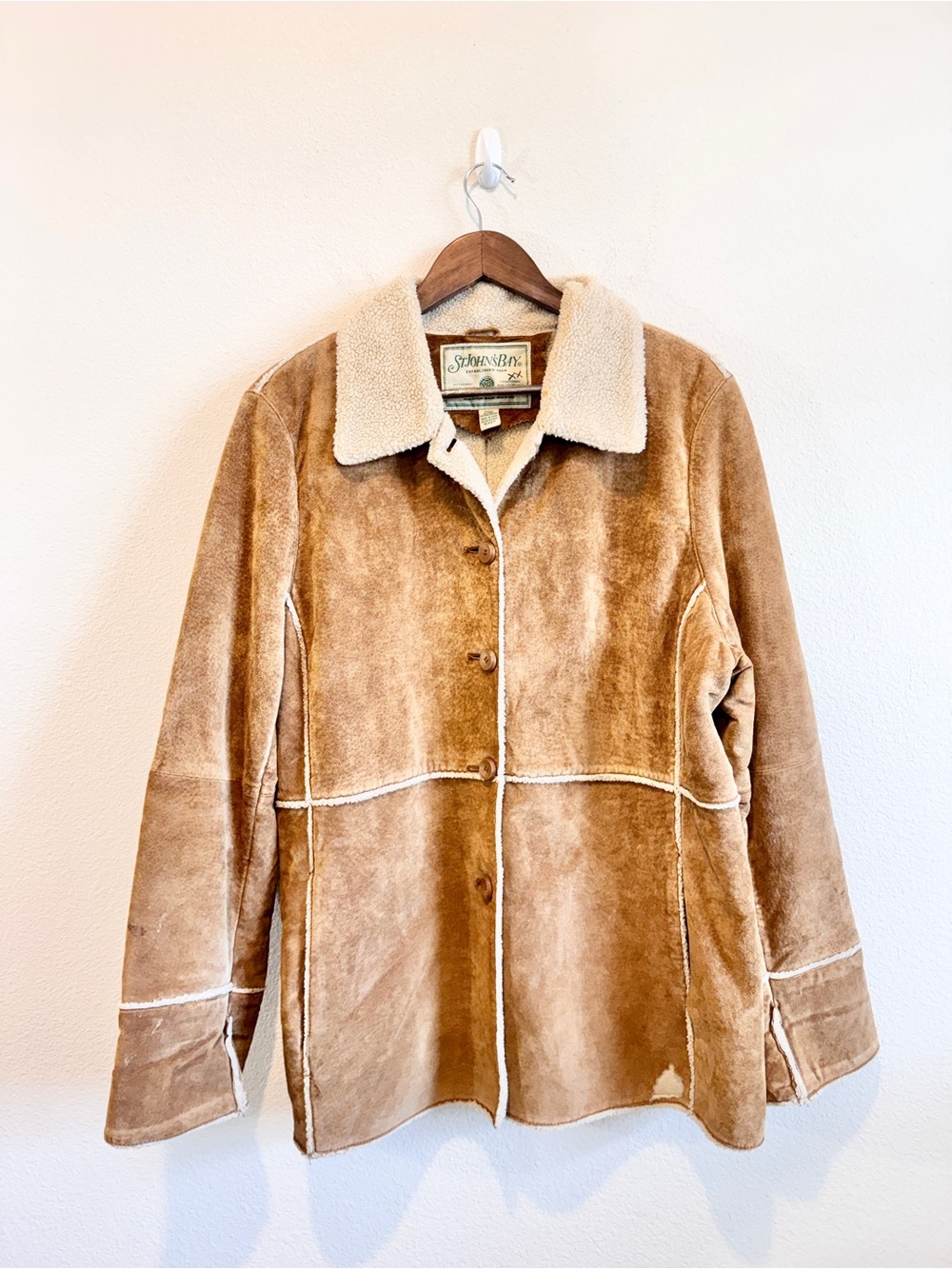 St. John’s Bay Vintage Washable Suede Jacket Petite XL Sherpa Western Ranch H99